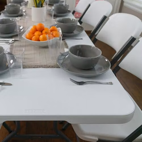 LIFETIME 80270 Rectangular Light Commercial Fold-in-Half Folding Table, White, W: 244 cm, D: 76 cm – 6