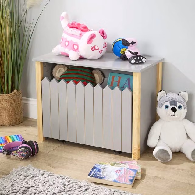 Home Source Ziggy Grey Childrens Pull Out Toy Box Storage Bench, W: 76.0 cm, D: 35.5 cm, H: 51.0 cm