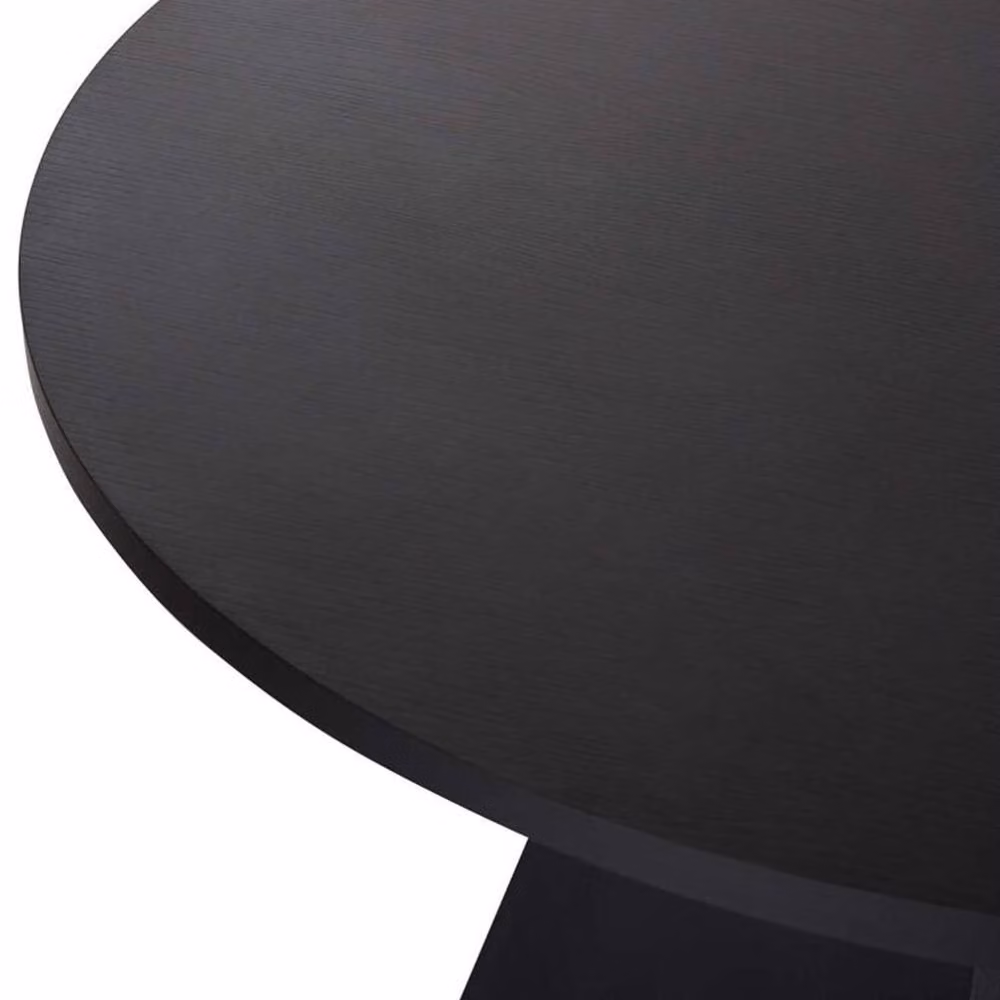 FWStyle Modern Round Black Oak Dining Table and 4 Black Swivel Chairs Set – 2