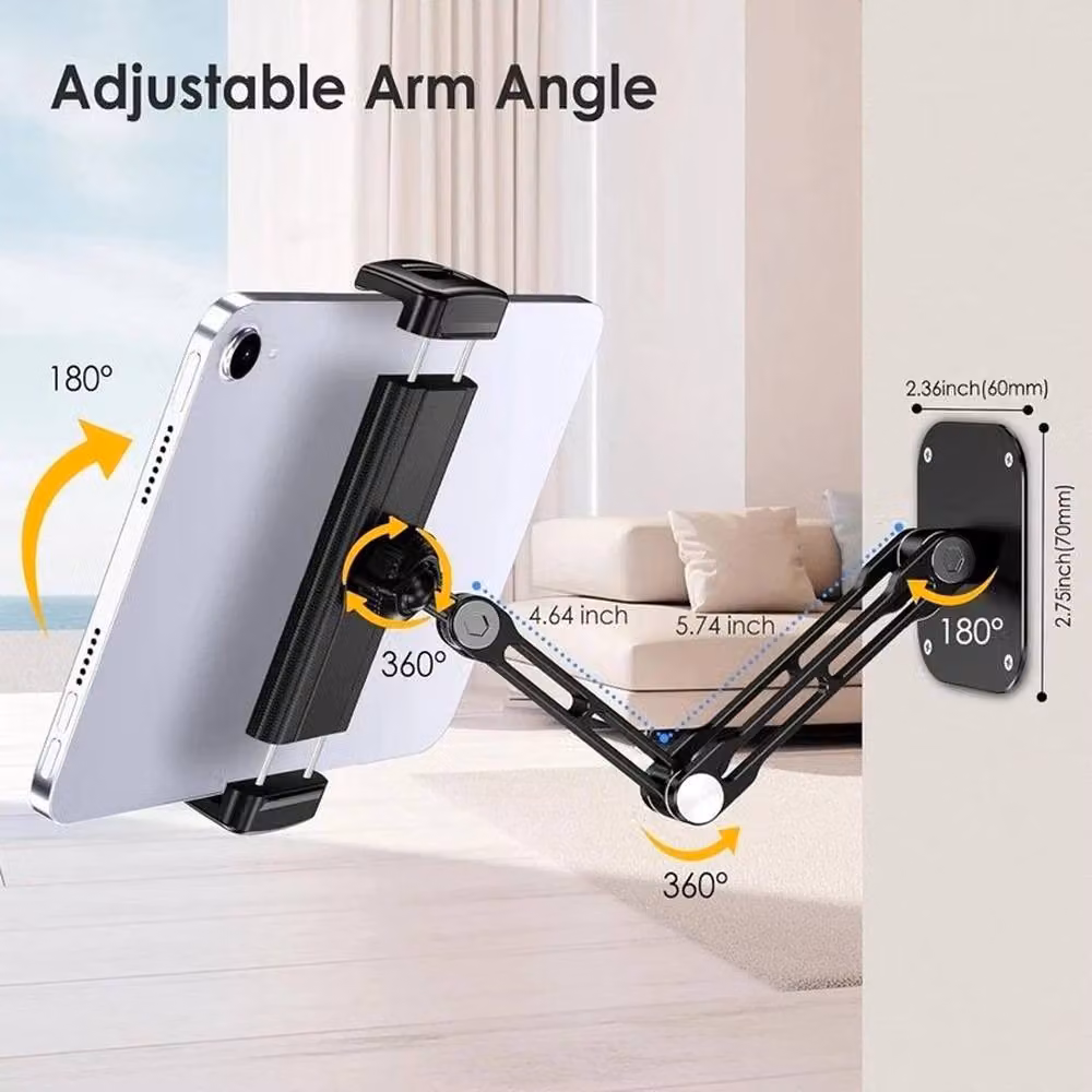 FLAVORA Adjustable Aluminium Tablet Wall Mount Holder in Black – 2