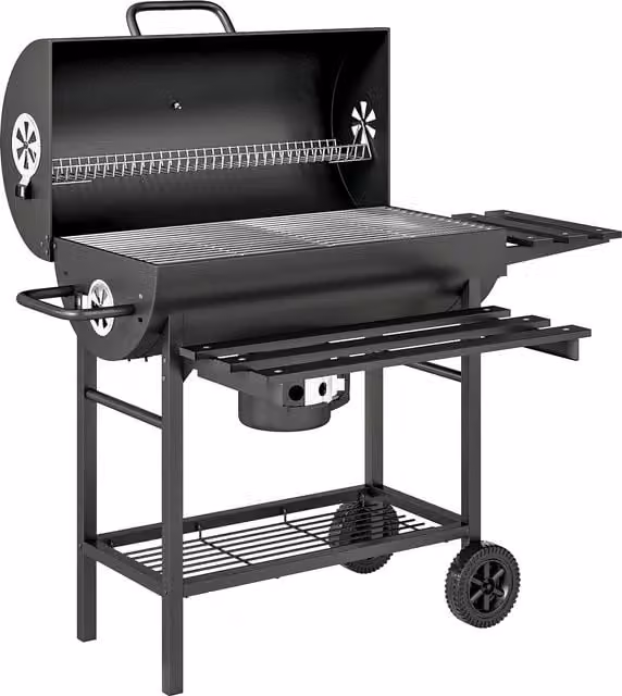 Outsunny Charcoal BBQ Grill with Foldable Side Shelf, Warming Rack, Temperature Gauge and Wheels, Black