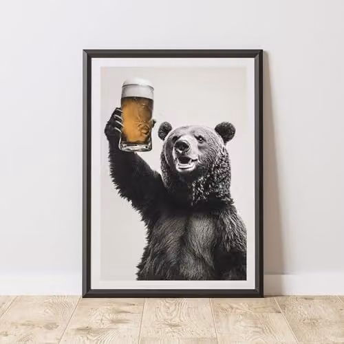 60 Second Makeover Funny Bear Drinking Beer Illustration Paper Poster, Multicolour, A4