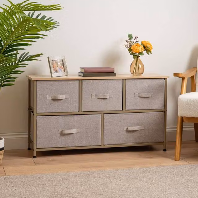 Scottish Everlastings Ltd 5 Drawer Beige Cabinet with Beige Fabric Drawers