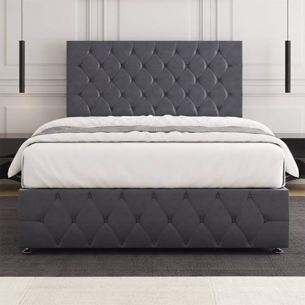 Regional Furnishings Super King Divan Bed with 24 inch Plush Velvet Headboard and Footboard in Charcoal Grey, W: 200 cm x D: 200 cm – 2