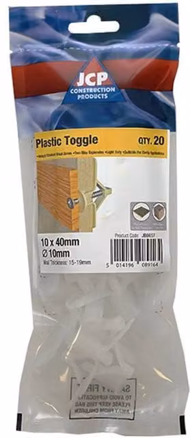 JCP Construction Products White Nylon Wing Toggles, 10mm, 20 Pack