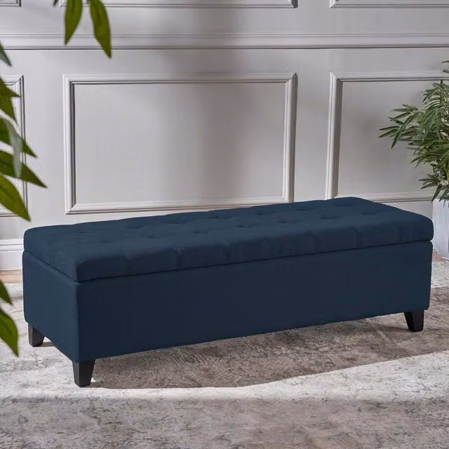 FWStyle Modern Upholstered Ottoman Storage Bench Seat in Navy Blue