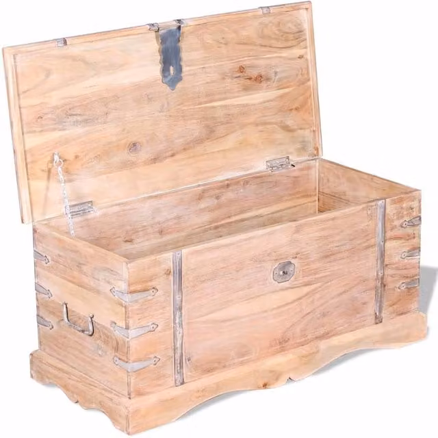 Berkfield Home Rustic Acacia Wood Storage Chest in Brown and White, W/D/H: 40 x 40 x 40 cm