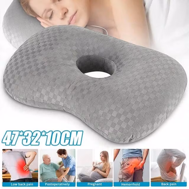 Kelvenix Height Adjustable Grey Pillow with Ear Hole for Ear Pain Relief