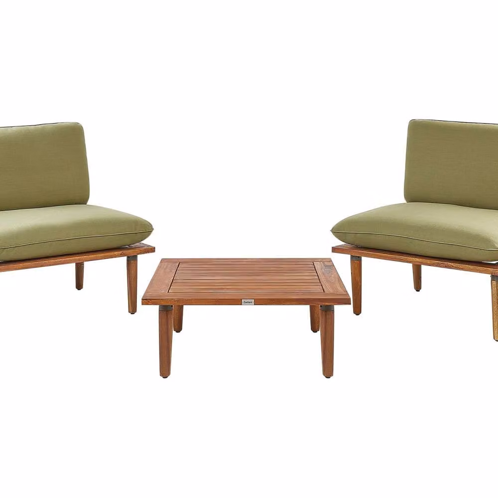 Wyld and Coco Olive Green Acacia Wood 2-Seat Sofa Set with Table – 2