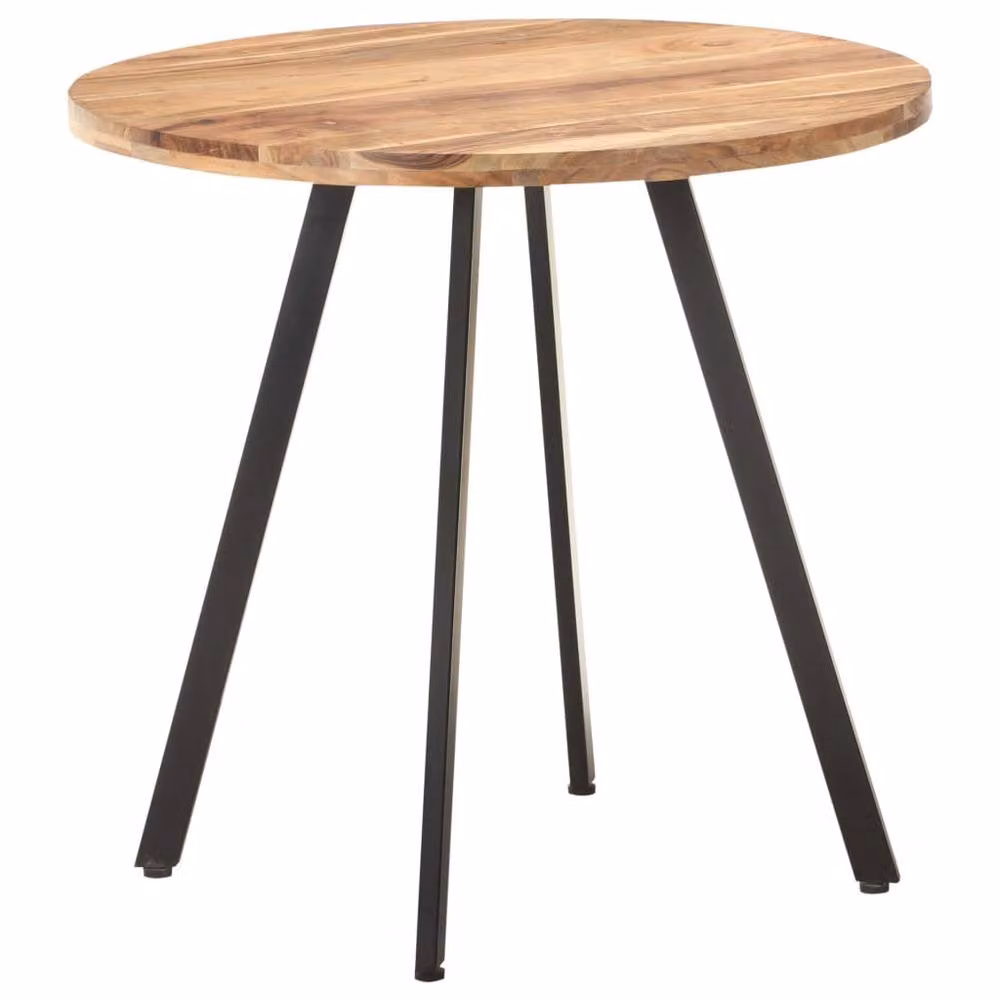 Berkfield Home Round Solid Acacia Wood Dining Table in Brown and Black, Diameter: 80 cm – 2