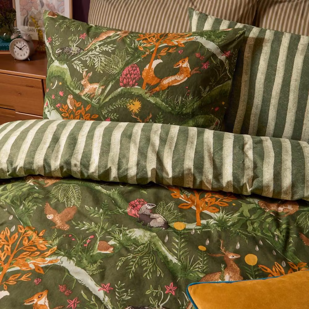 Furn Nya Woodland Reversible Printed Duvet Cover Set in Green, W/D/H: 140 x 200 cm – 2