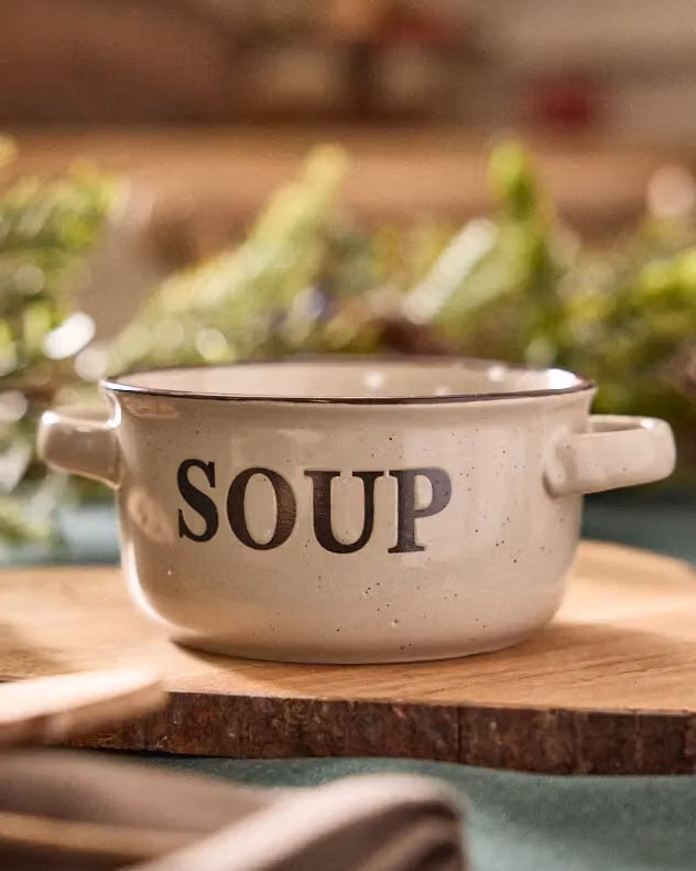 Dibor Set of 6 Classic Peppered Cream Ceramic Soup Bowls with Handles, Beige, H 7 cm x Dia 13.4 cm – 2