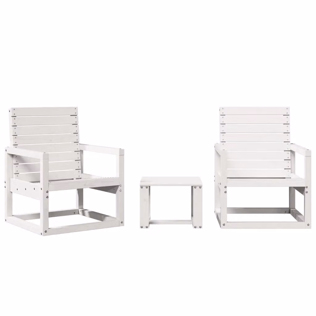 Berkfield Home 3 Piece Rustic White Solid Wood Pine Garden Lounge Set – 1