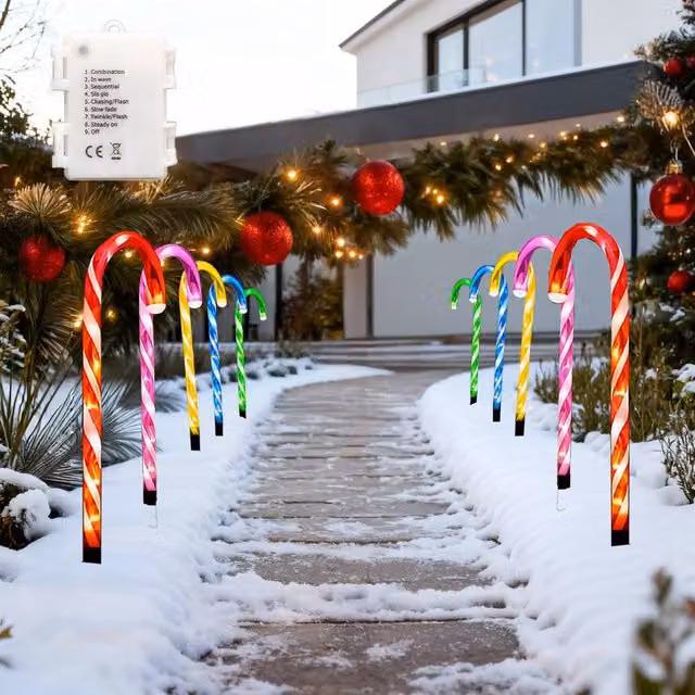 Shatchi Multicolour Candy Cane LED Lights Set of 5 with 8 Modes, H: 55 cm