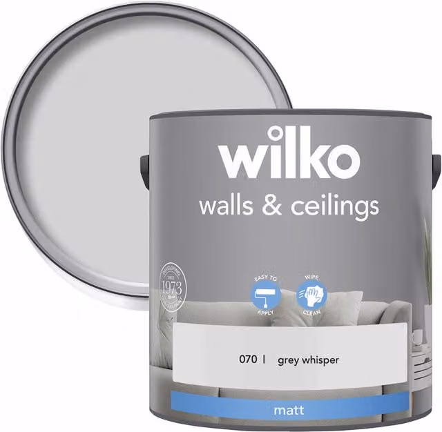wilko Walls and Ceilings Matt Emulsion Paint, Grey, 2.5 l