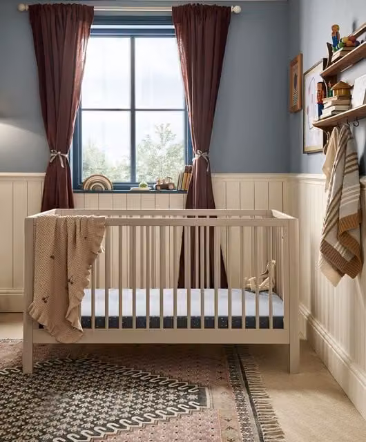 Mamas & Papas Arbor Cotbed in Cashmere Beige Solid Wood with Drop Side