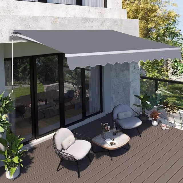Outsunny Manual Garden Patio Awning in Grey, W: 295 cm x D: 250 cm