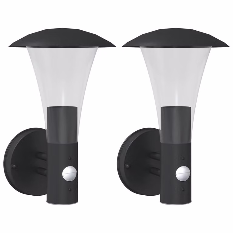Berkfield Home Black Stainless Steel Outdoor Wall Lights with Motion Sensor, 2 Pack