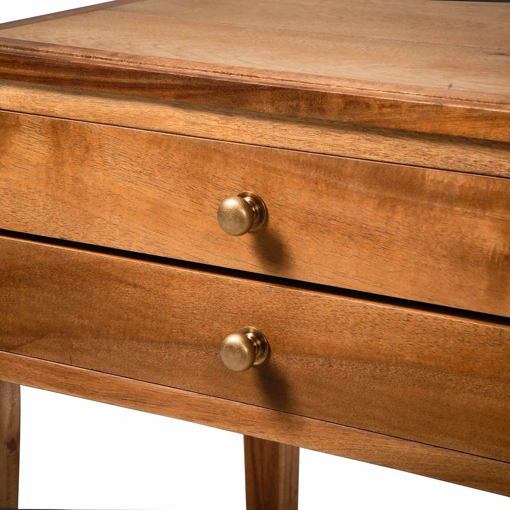 CALICOSY Bedside Table with 2 Drawers in Aged Solid Acacia Wood, Stone Dark Brown, W/D/H: 40 x 50 x 60 cm – 4