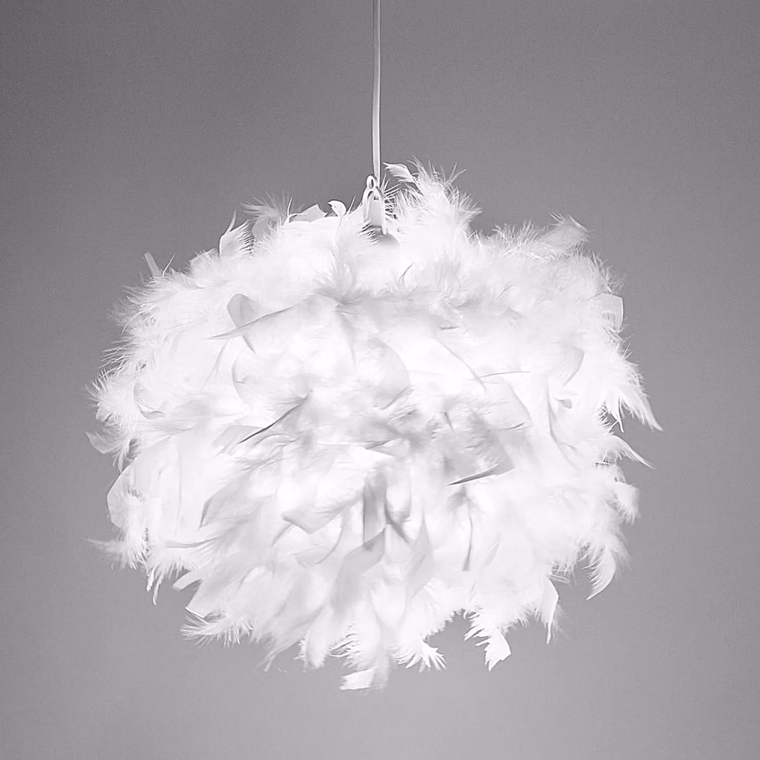 Happy Homewares Modern White Genuine Feather Decorated Pendant Light Shade, Diameter: 25.4 cm – 2