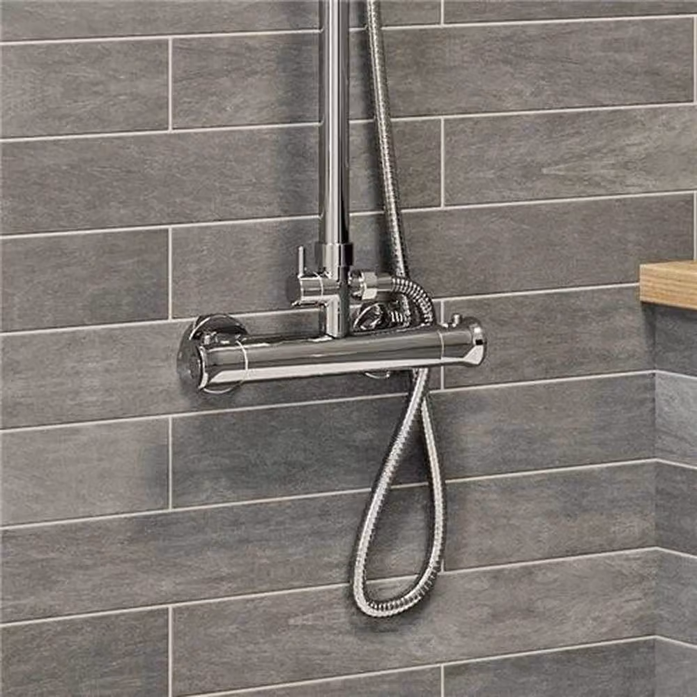KORVIXA Silver Chrome Thermostatic Mixer Shower Set with Overhead Rain Shower and Hand Shower, W: 52 cm – 2