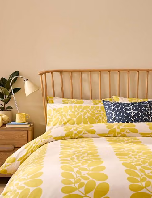 Orla Kiely Single Striped Pure Cotton Bedding Set with Pillowcase in Yellow Mix