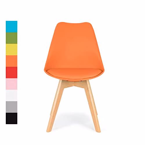 IHANA Mid Century Modern Dining Chair with Synthetic Leather Cushioned Seat and Solid Beech Wood Legs in Orange and Blue – 2