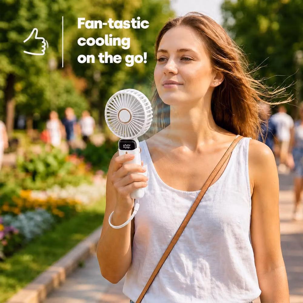 Dragodirect Handheld Mini USB Rechargeable Fan with 5 Speeds and Type C Charging in White – 5