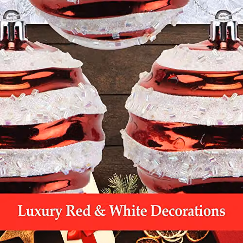 VFM e-Store Red and White Striped Glass Baubles, Diameter: 8 cm (8 Pack) – 6