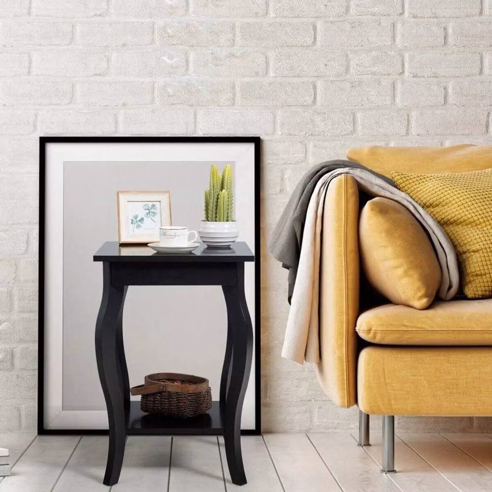 FORGEVIO Set of 2 Modern Living Room End Tables with Open Storage Shelves, Black – 3