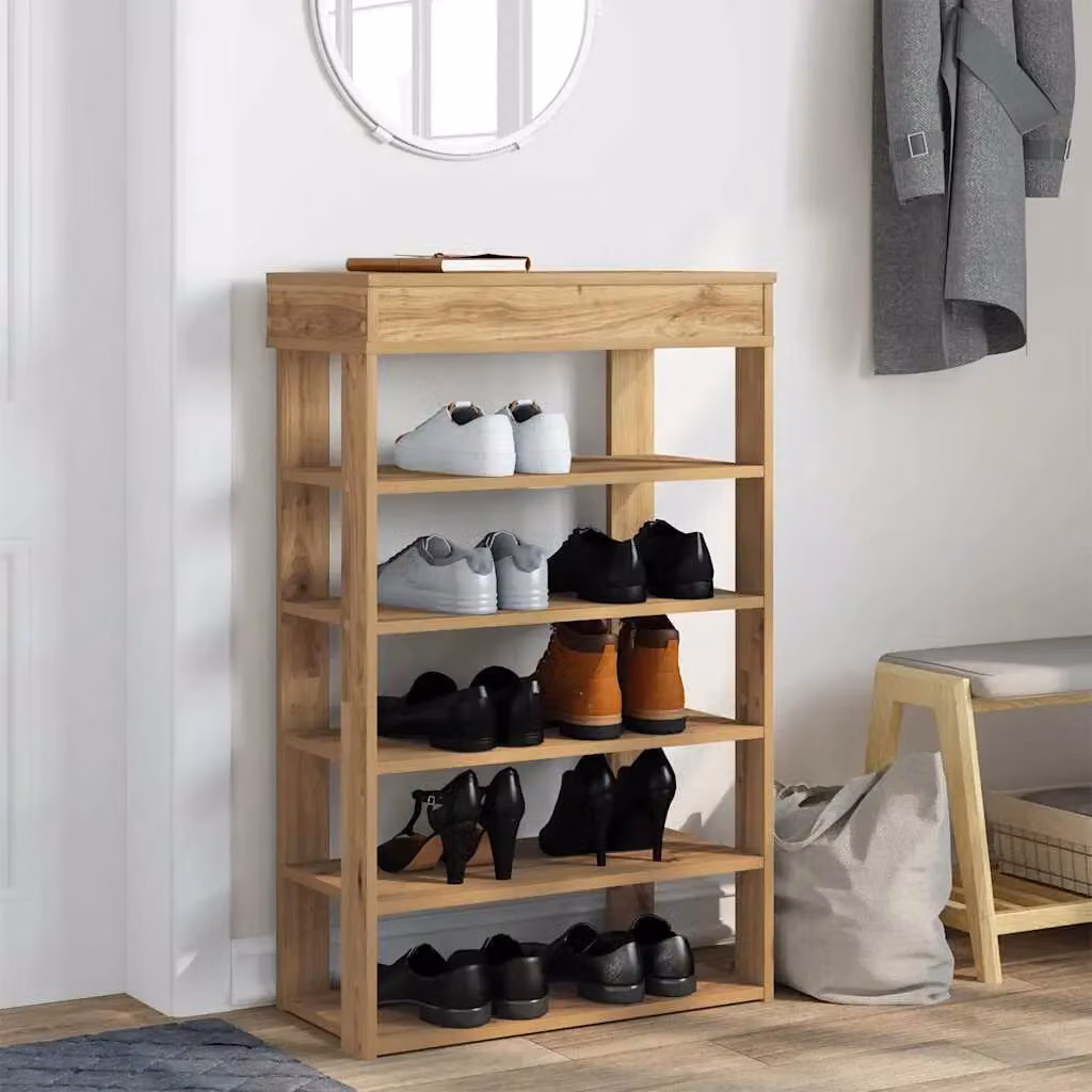 Berkfield Home Artisan Oak Shoe Rack in Brown, W/D/H: 60 x 30 x 98 cm – 3