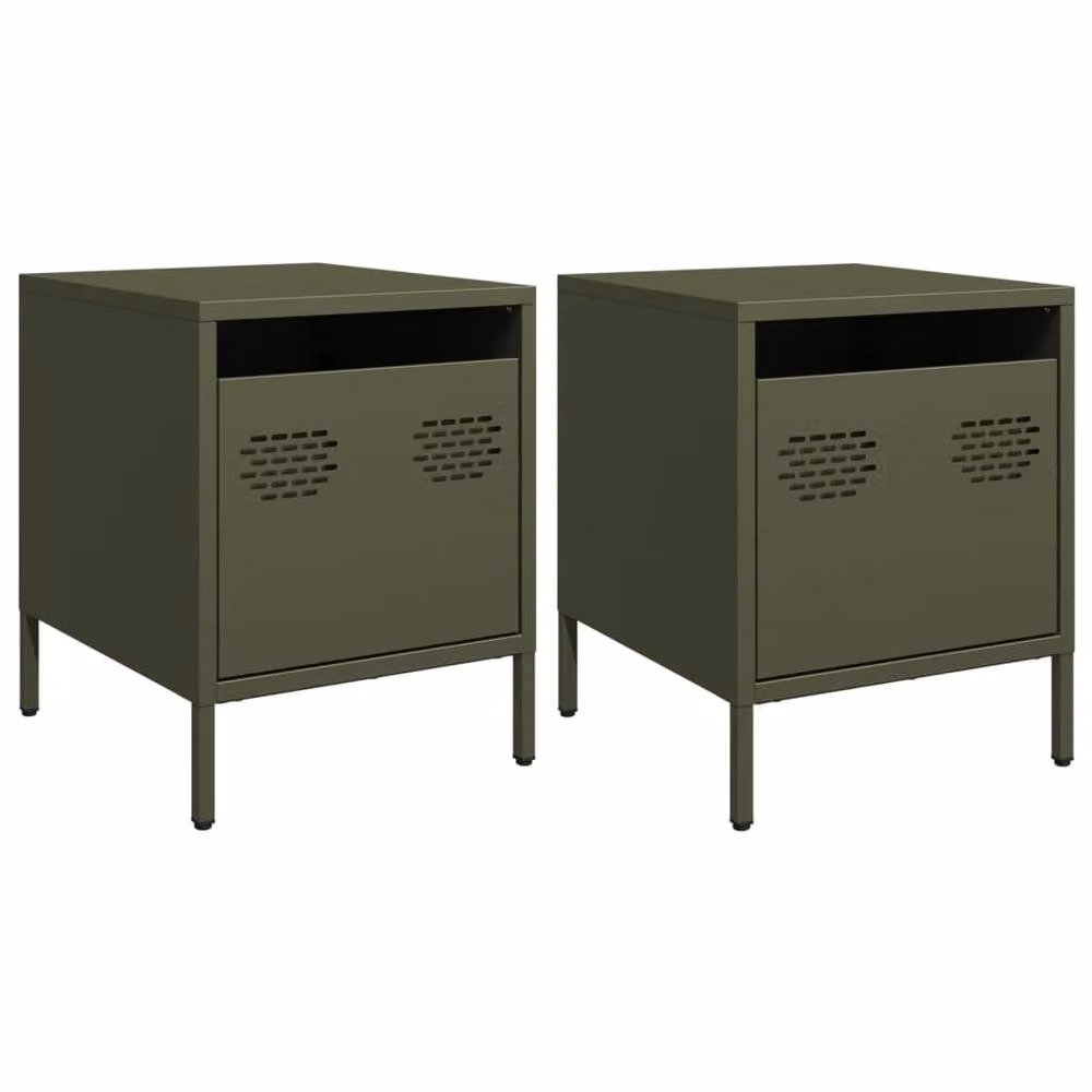 Berkfield Home Timeless Bedside Cabinets, 2 Piece, Olive Green, W/D/H: 35 x 39 x 43.5 cm – 2