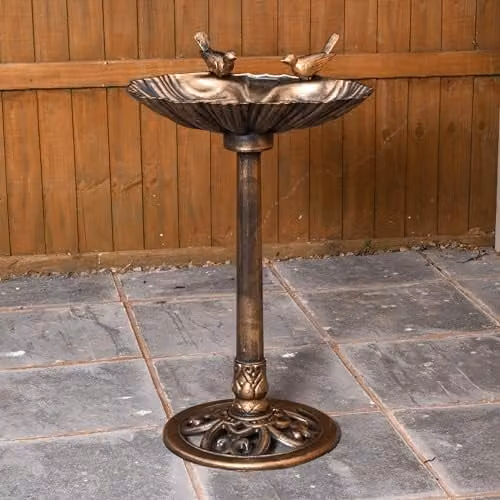 Samuel ALEXANDER Bronze Effect Garden Bird Bath with Bird Sculptures and Clam Shell Pedestal, Height: 81 cm – 1
