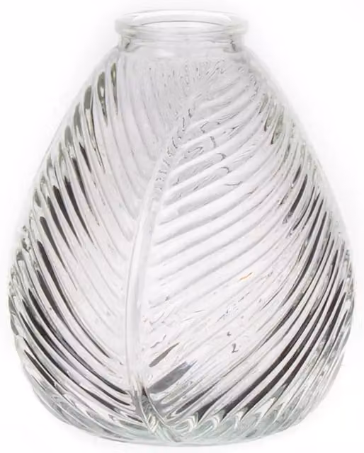 Kingsbury Gifts Clear Glass Flora Leaf Finish Round Tabletop Vase, Height: 16 cm