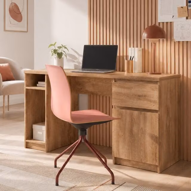 Furniture To Go Fribo Dual Pedestal Writing Desk in Oak Brown