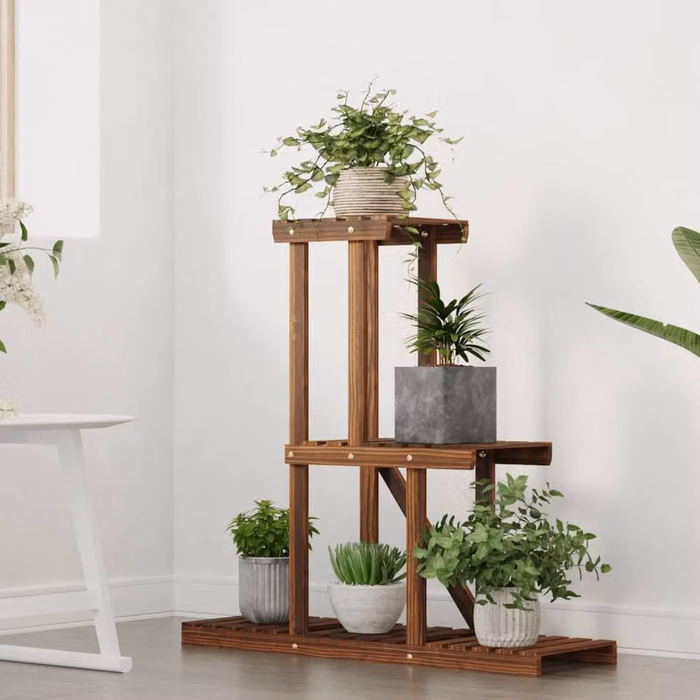 Berkfield Home Retro Solid Fir Wood Flower Stand, Brown, W/D/H: 81 x 25 x 75.5 cm – 3
