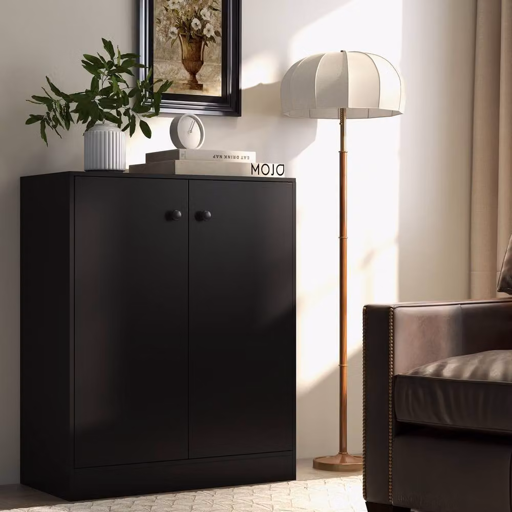 Costway Modern 2-Door Black Buffet Sideboard Cabinet with Internal Shelves for Kitchen or Hallway – 6