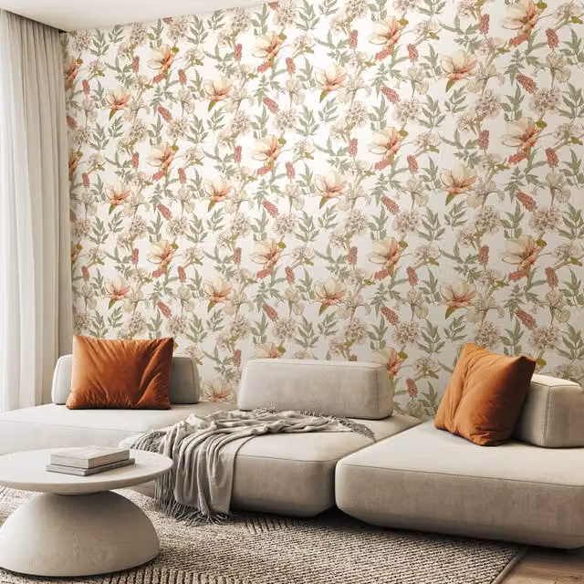 Hoopla Walls Orchid Bloom Wallpaper in Yellow and Multicolour