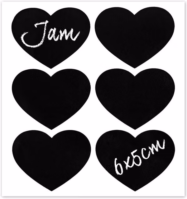 Nicola Spring Heart Shaped Storage Jar Labels, Black, Pack of 6, 6 x 5 cm – 8