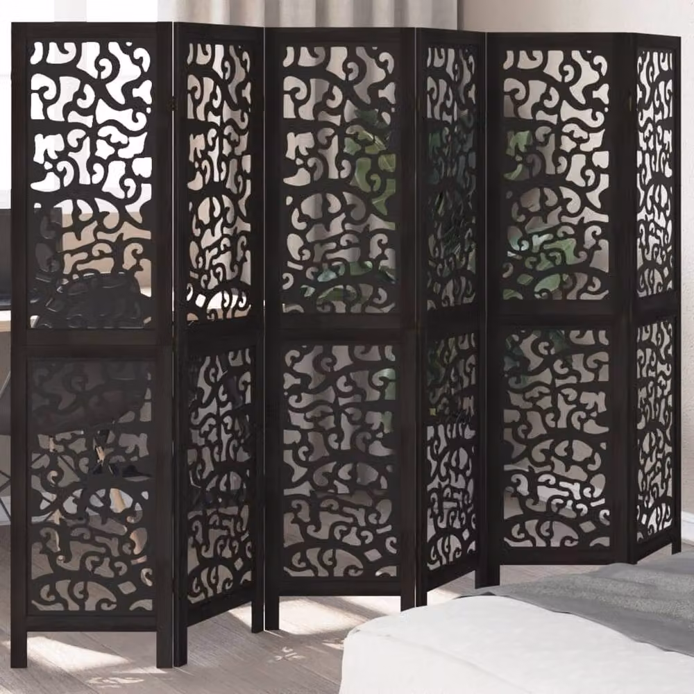 Berkfield Home 6-Panel Black Solid Paulownia Wood Room Divider – 2