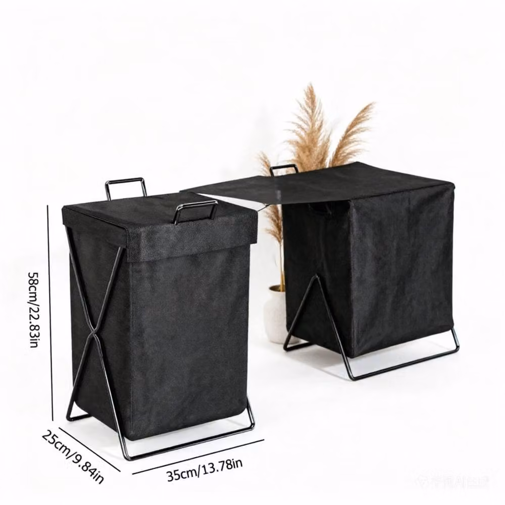 VOGREX Black Foldable Laundry Basket with Lid and Fabric Storage Bag – 2