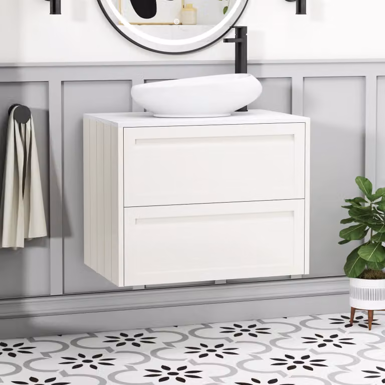 Royal Bathrooms Elmore 700mm Classic White Wall Hung 2 Drawer Vanity Unit with Nova Basin