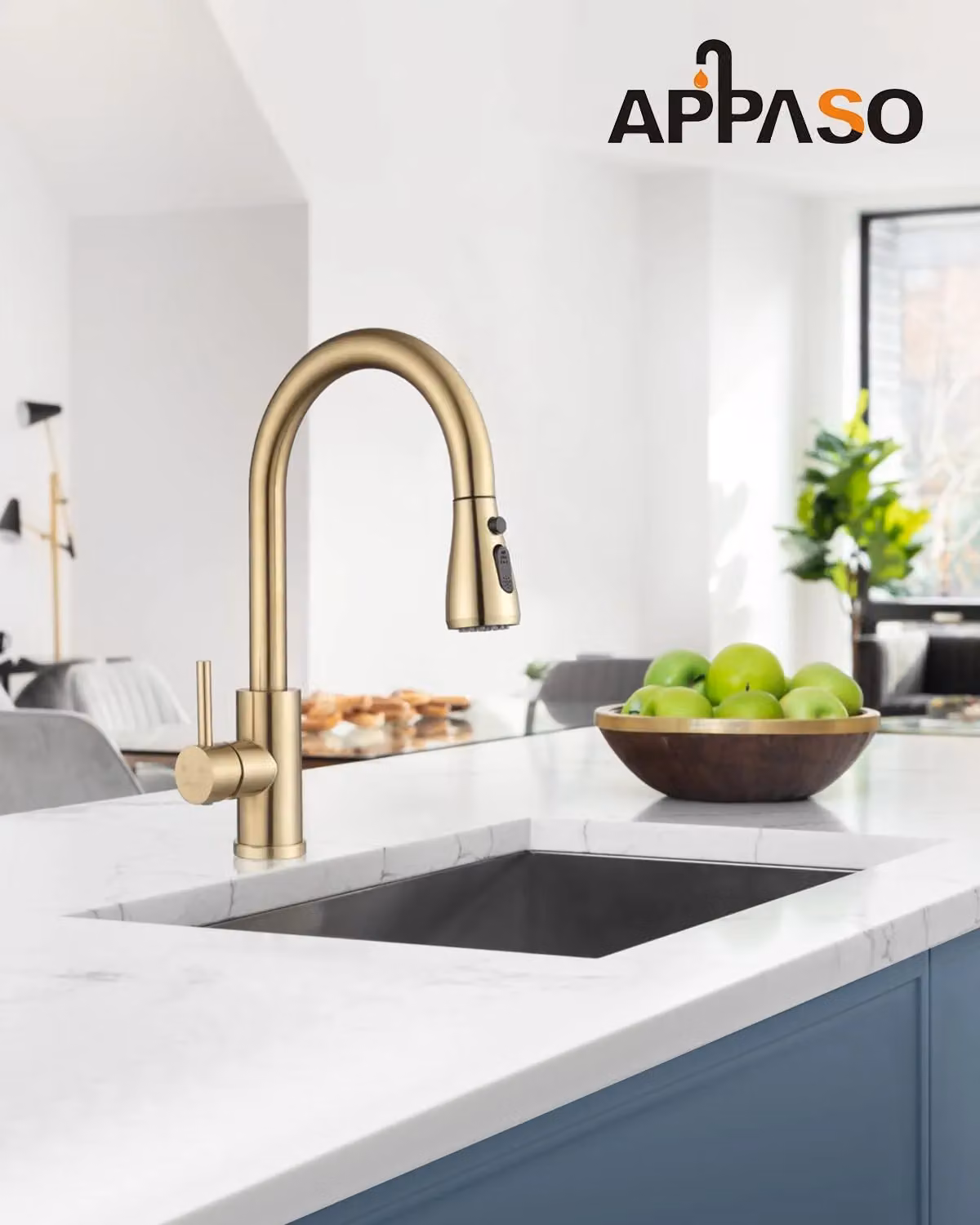 Appaso Gold Single Lever Kitchen Sink Mixer Tap with 3 Spray Modes and Pull Out Spout – 2
