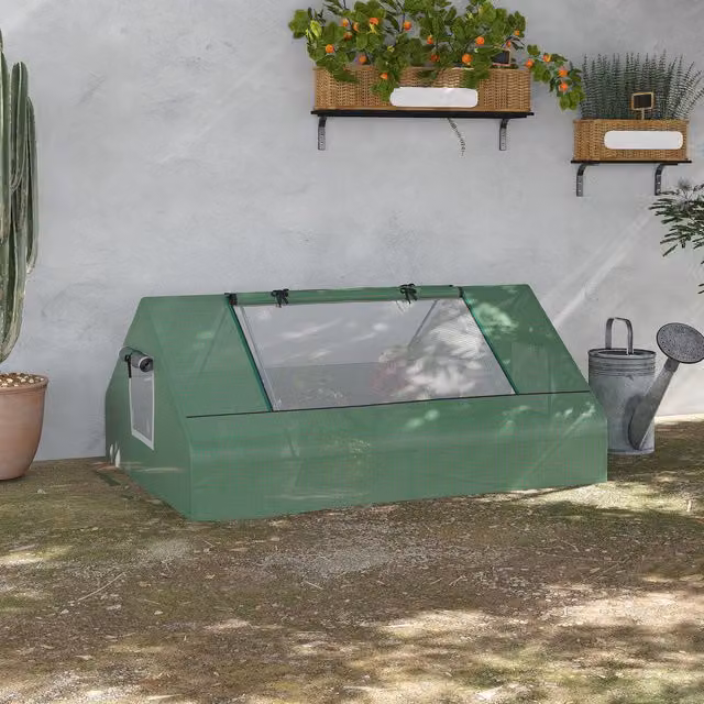 Outsunny Portable Mini Greenhouse Planting Shed in Dark Green