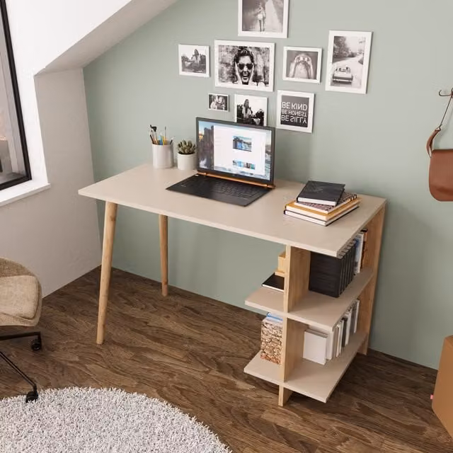 Bimossa Minimalist Oak and Grey Wood Writing Desk