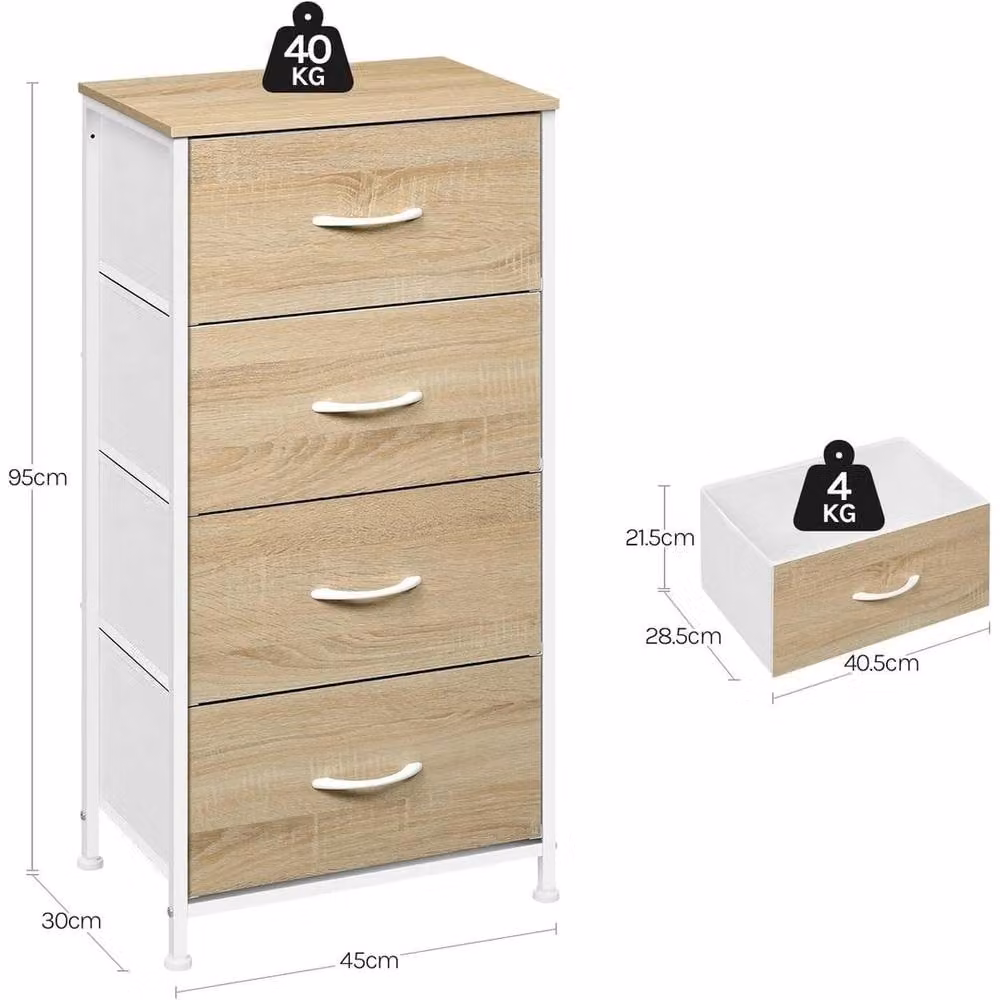 EONLION Brown Bedroom Chest of Drawers with 4 Fabric Drawers, Width: 100 cm – 2