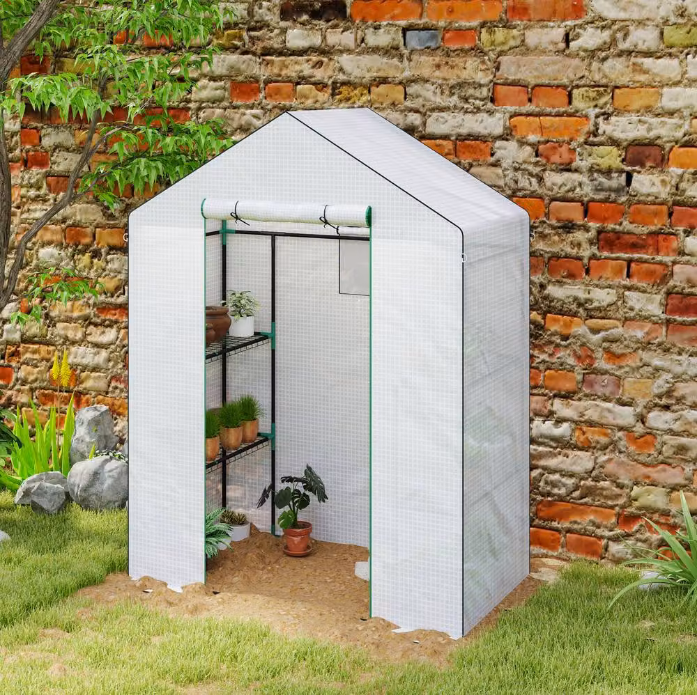 STILVORA White Walk-In Greenhouse with Shelving, W/D/H: 143 x 74 x 190 cm – 2