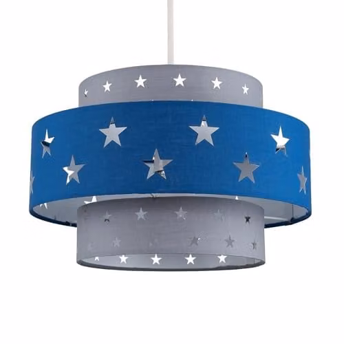 MiniSun Modern Blue and Grey Fabric Ceiling Light Shade with Star Design, Shade Width: 30 cm