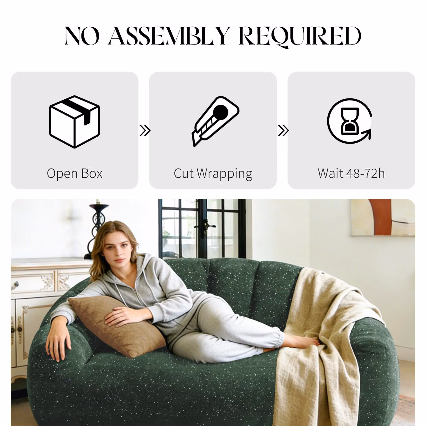 Aosom UK Plush 2-Seater Bean Bag Sofa in Green, W/D/H: 98 x 140 x 61 cm – 4