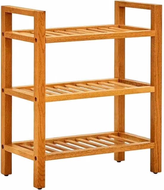 Berkfield Home 3-Shelf Solid Oak Wood Shoe Rack in Brown, W/D/H: 50 x 27 x 60 cm
